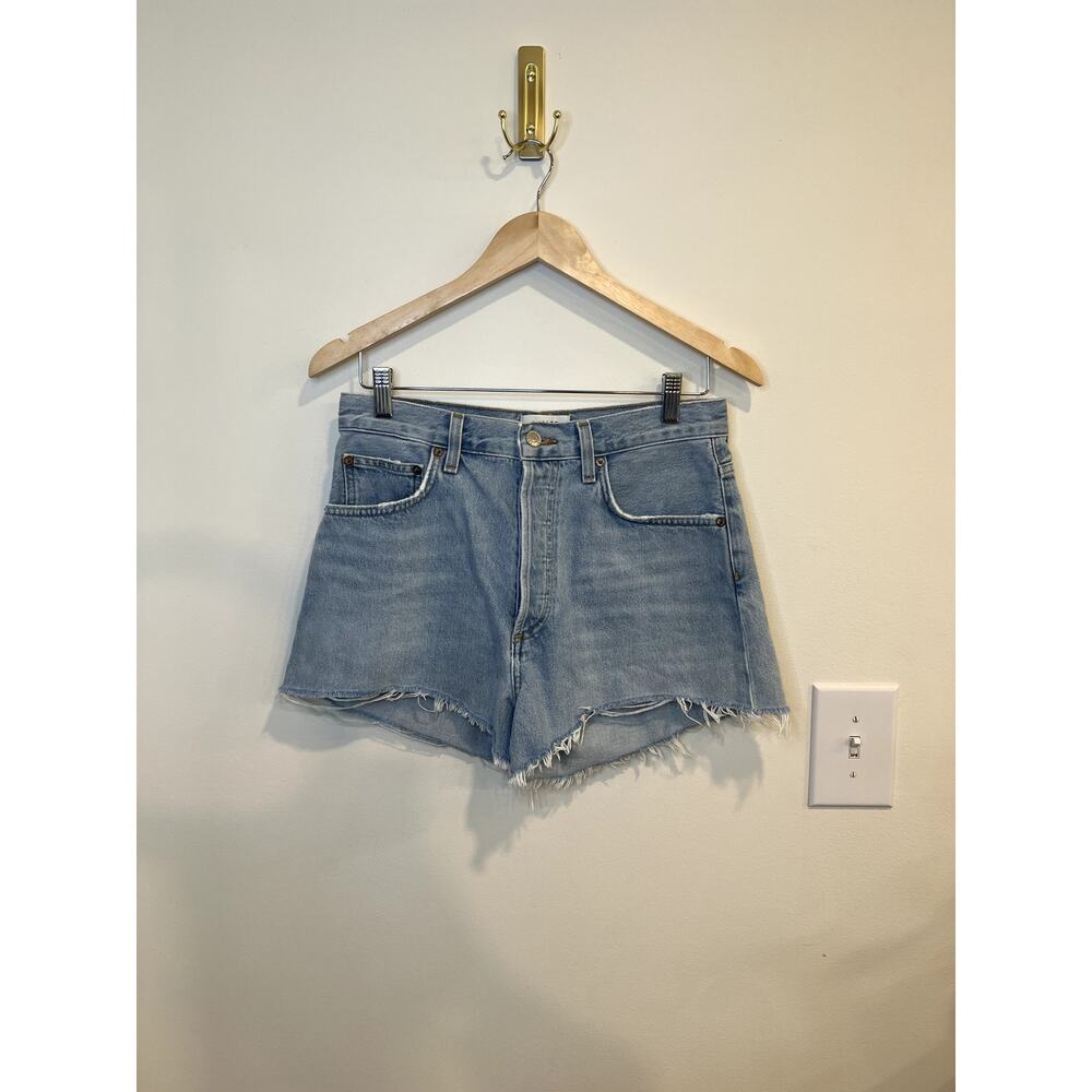AGOLDE Mila Denim Shorts 28 High Rise Cutoff Raw Hem Light Wash Distressed